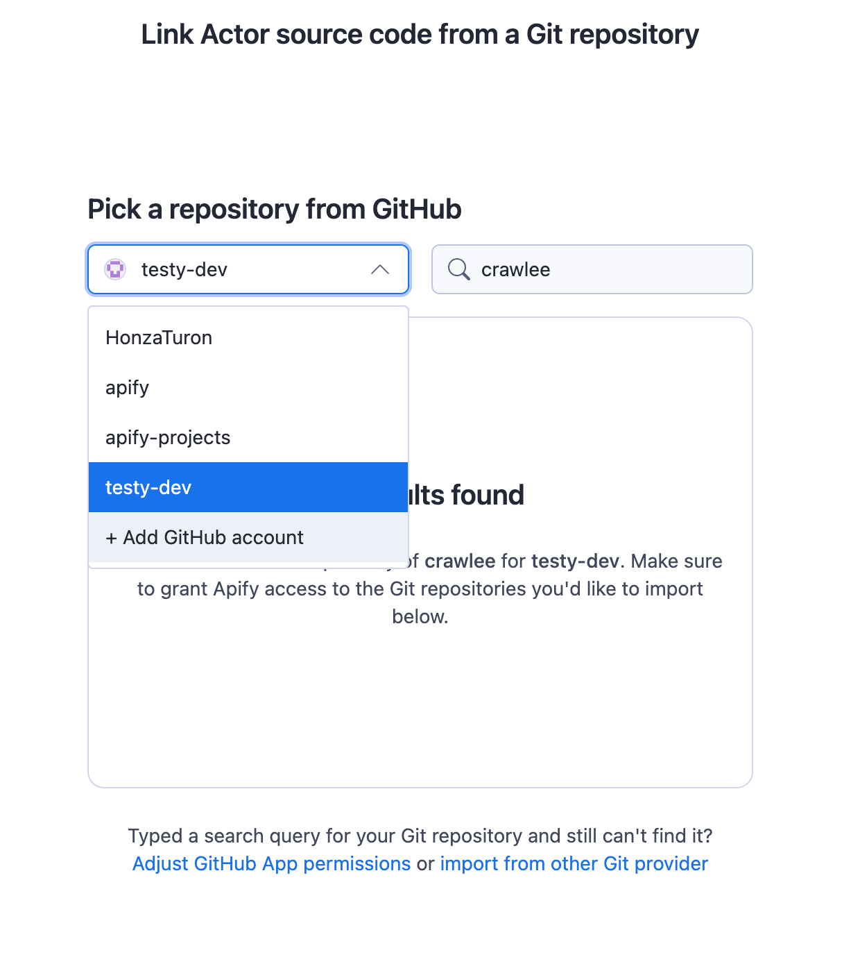 Git repository account select