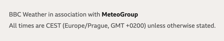 The timezone offset on the BBC Weather page
