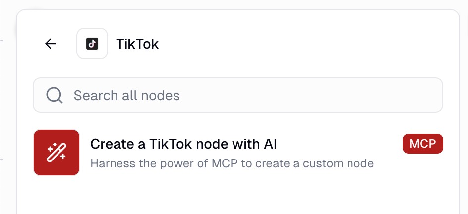 TikTok MCP node on canvas